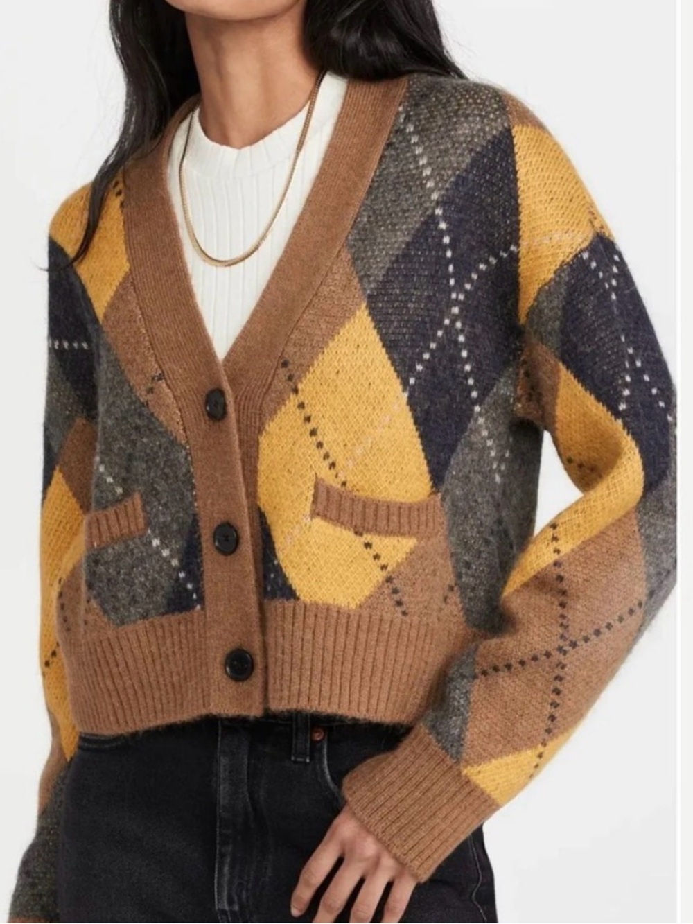 Re/Done  90s Cropped Argyle Cardigan S